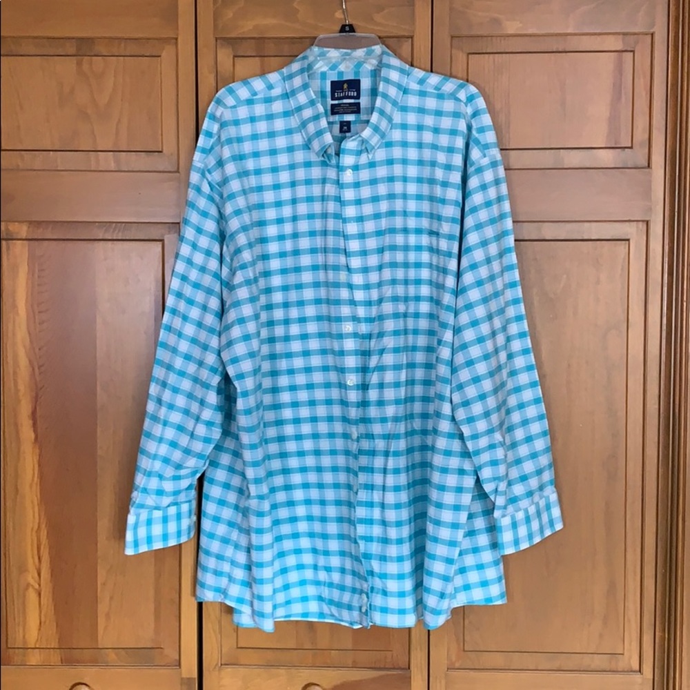 Stafford 20 men’s shirt aqua white plaid